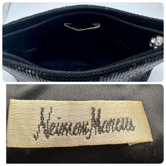 Vintage Neiman Marcus Black Mesh Shiny Chainmail Clutch Purse Rhinestone zipper - Picture 12 of 15